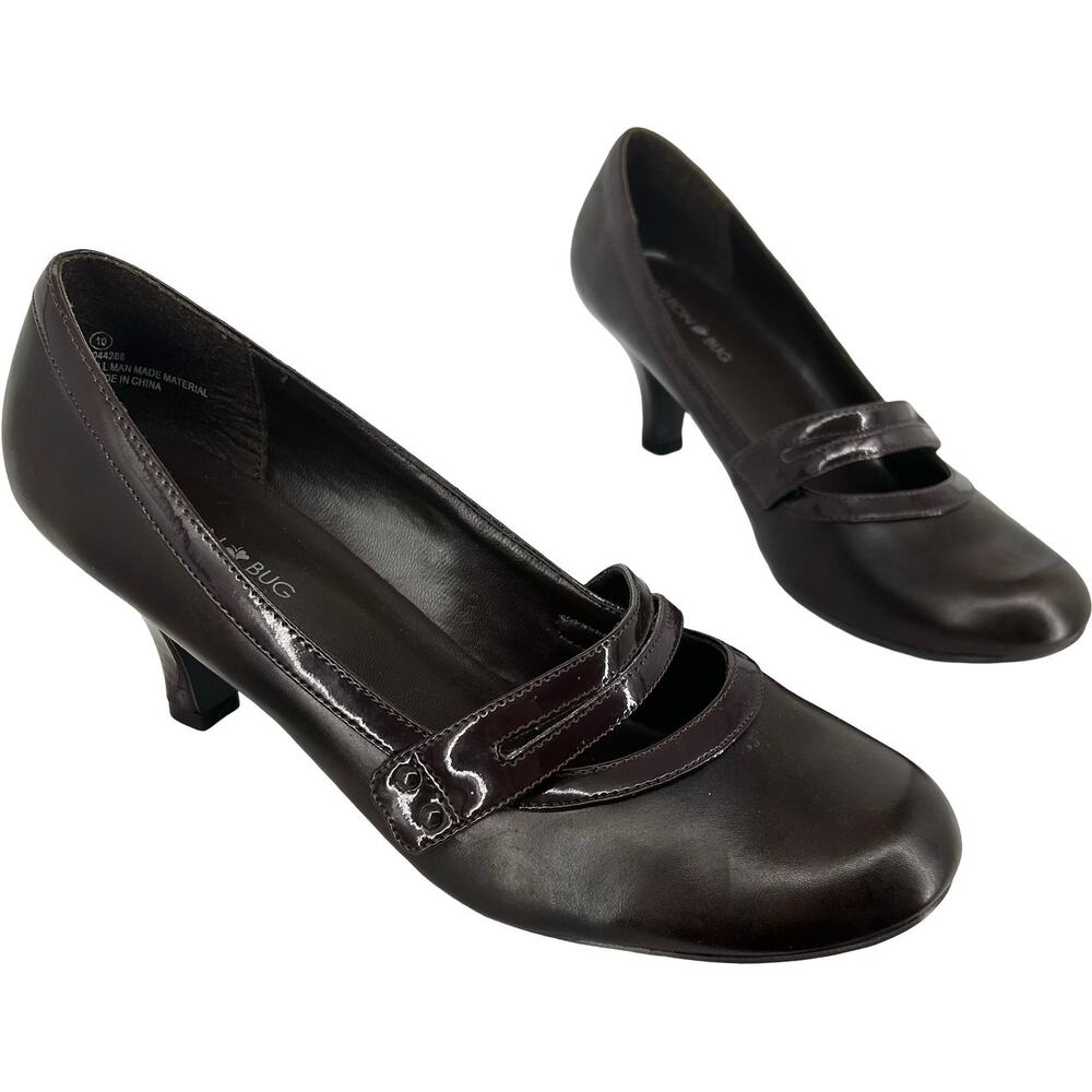 Vintage y2k Women's Brown Fashion Bug Strappy Mary Jane Heel Pumps Sz 10M